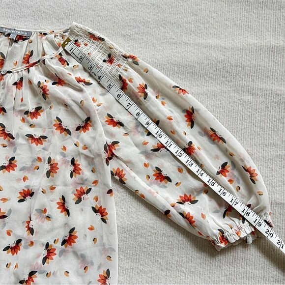 Daniel Rainn Women Cream Sheer Blouse Orange Floral Print Blouse Vacation Size S - Picture 4 of 6